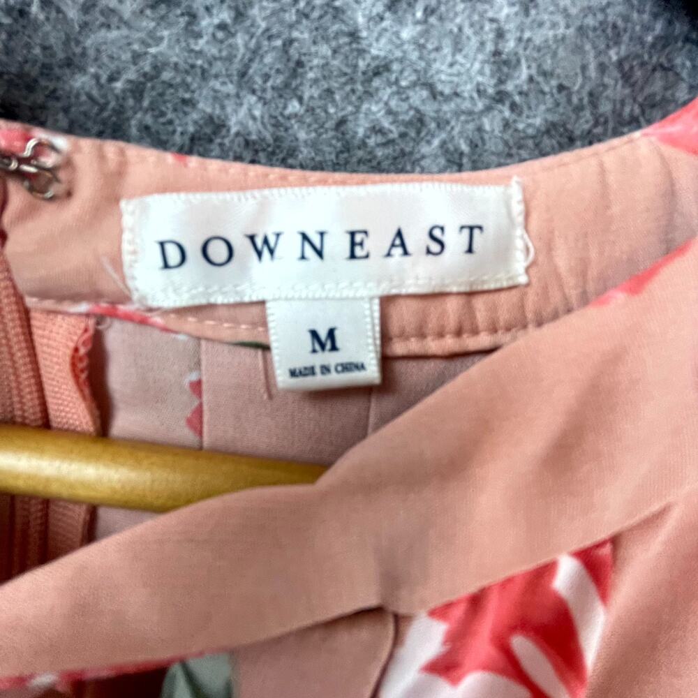 Downeast Dress Women Med Peach Floral Neck Tie Feminine Girly‎ Retro Rockabilly - Picture 3 of 6